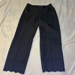 Ann Taylor Black Embroidered‎ Wide Leg Cropped Pants Women's Size 6 New